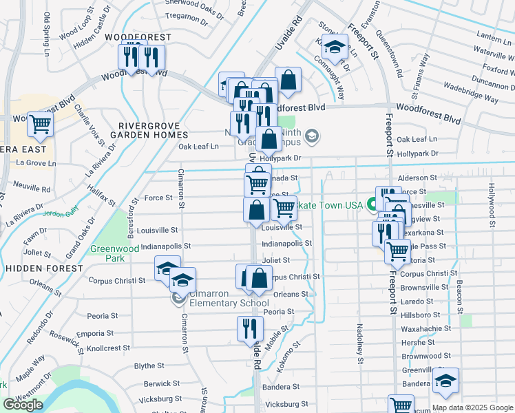 map of restaurants, bars, coffee shops, grocery stores, and more near in Houston