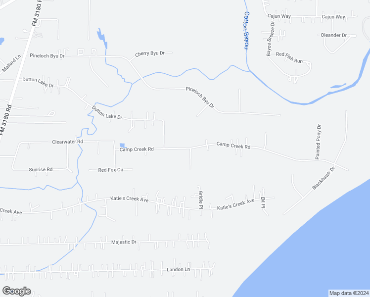 map of restaurants, bars, coffee shops, grocery stores, and more near Camp Creek Road in Baytown