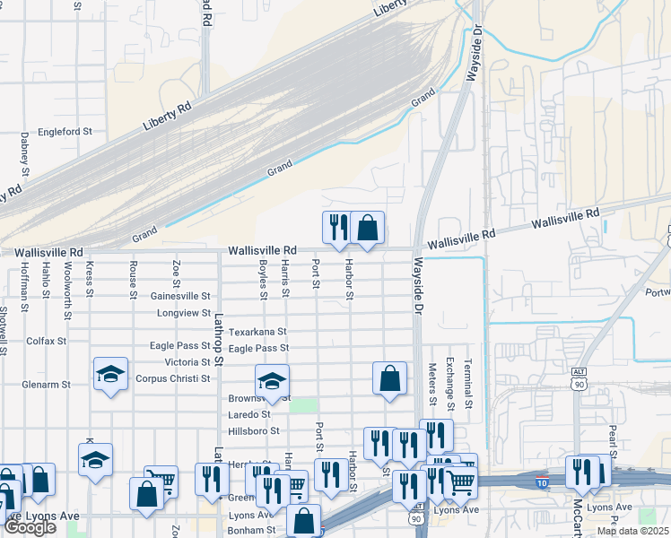 map of restaurants, bars, coffee shops, grocery stores, and more near in Houston