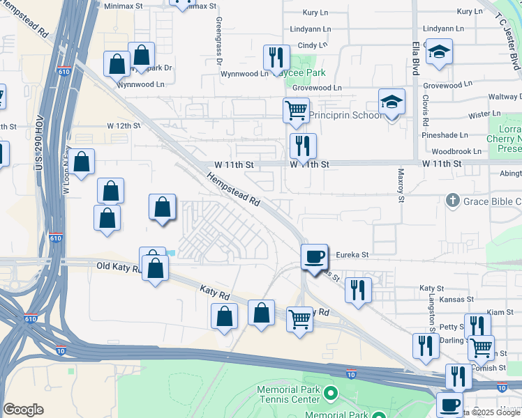 map of restaurants, bars, coffee shops, grocery stores, and more near 815 Algona Avenue in Houston