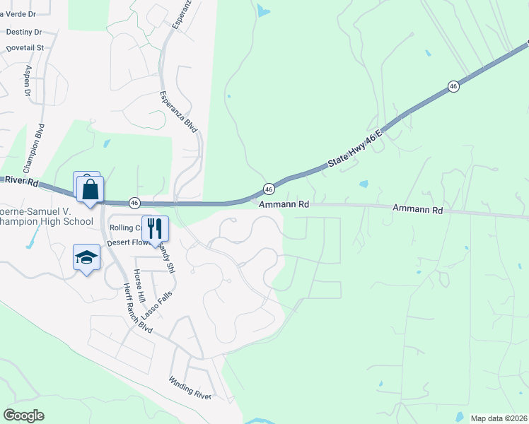 map of restaurants, bars, coffee shops, grocery stores, and more near 140 Boulder Creek in Boerne