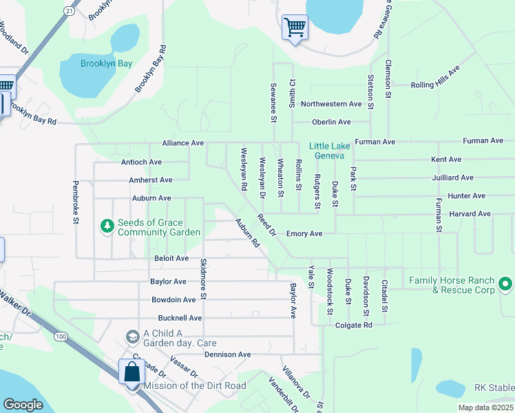 map of restaurants, bars, coffee shops, grocery stores, and more near 7186 Wesleyan Drive in Keystone Heights