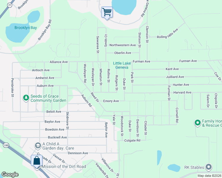 map of restaurants, bars, coffee shops, grocery stores, and more near 7187 Rollins St in Keystone Heights