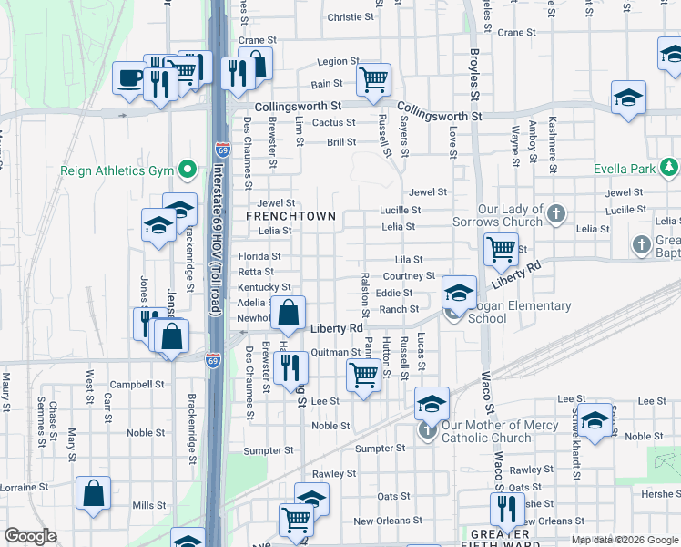 map of restaurants, bars, coffee shops, grocery stores, and more near 2706 Bringhurst Street in Houston