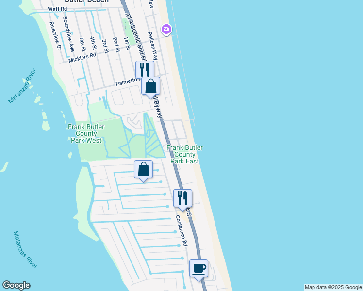 map of restaurants, bars, coffee shops, grocery stores, and more near 5835 Gloria Avenue in St. Augustine