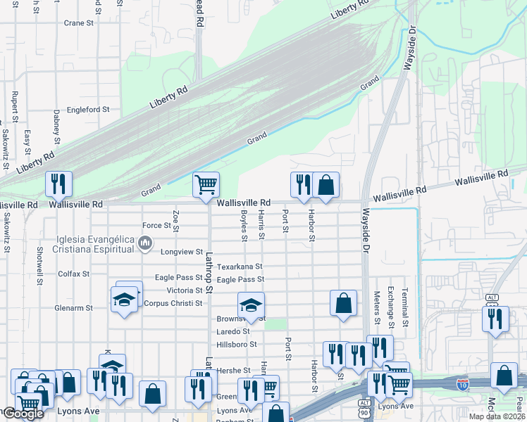 map of restaurants, bars, coffee shops, grocery stores, and more near 7201 Alderson Street in Houston
