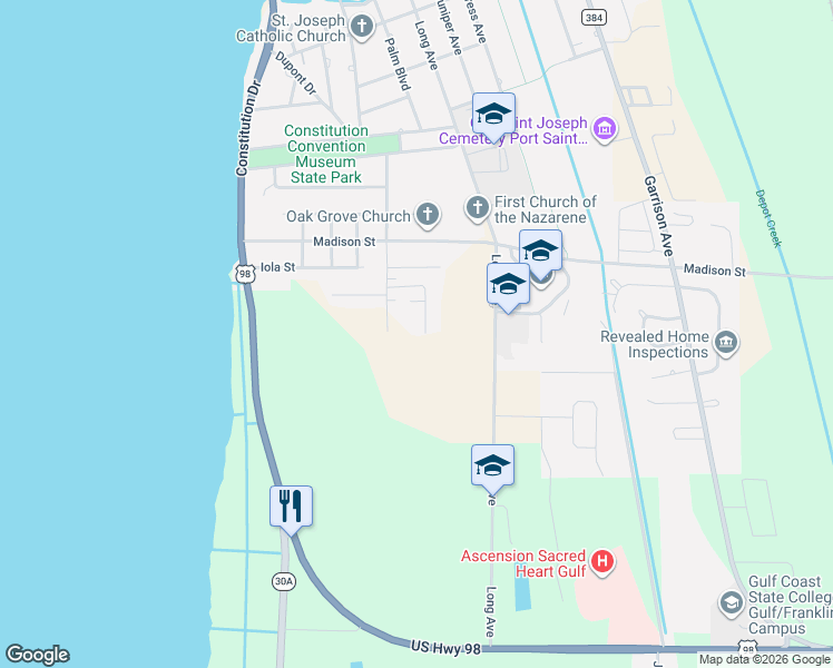 map of restaurants, bars, coffee shops, grocery stores, and more near 644 Maddox Street in Port St. Joe