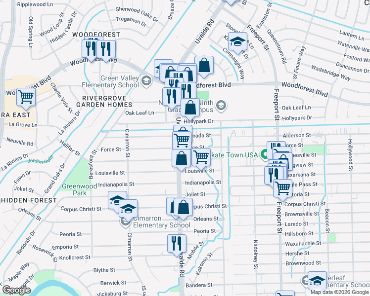 map of restaurants, bars, coffee shops, grocery stores, and more near in Houston