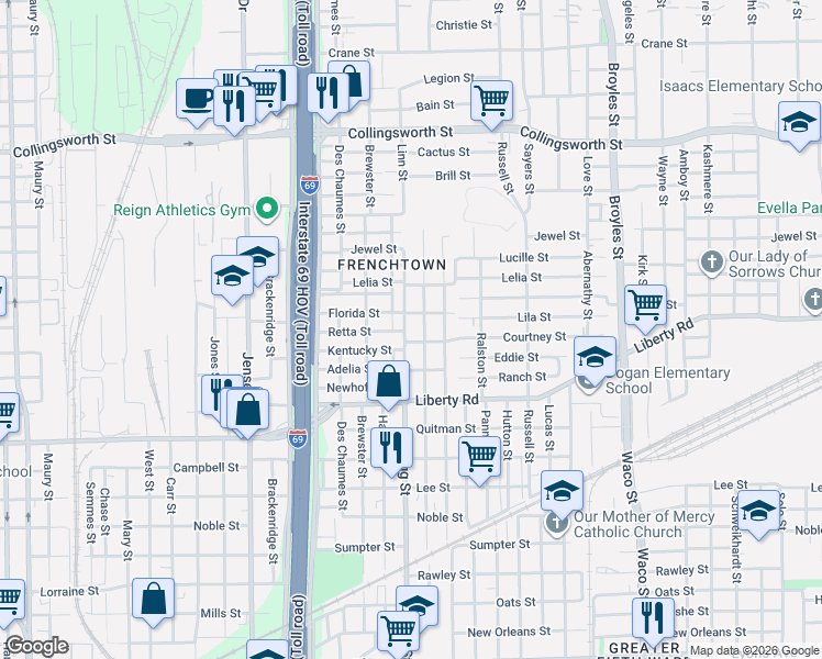 map of restaurants, bars, coffee shops, grocery stores, and more near 2702 Gregg Street in Houston