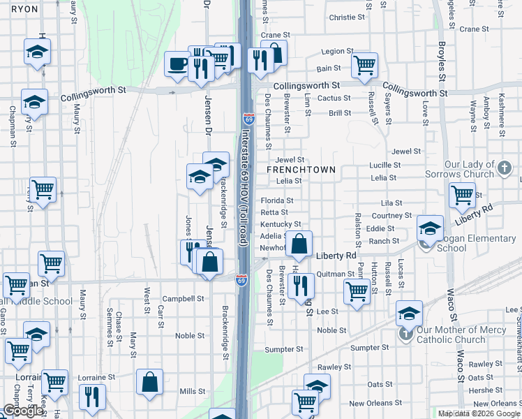 map of restaurants, bars, coffee shops, grocery stores, and more near 3024 Retta Street in Houston