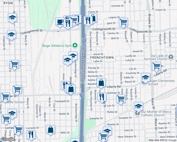 map of restaurants, bars, coffee shops, grocery stores, and more near 3024 Retta Street in Houston