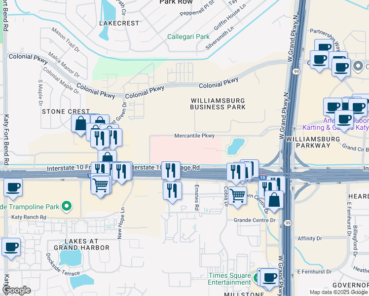 map of restaurants, bars, coffee shops, grocery stores, and more near 23900 Katy Freeway in Katy