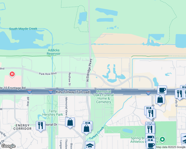 map of restaurants, bars, coffee shops, grocery stores, and more near 1155 North Dairy Ashford Road in Houston