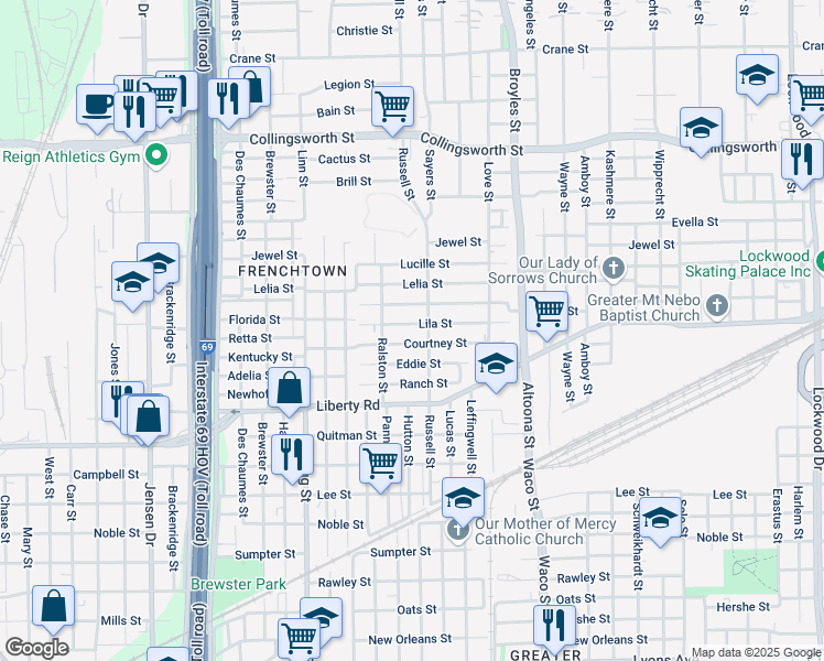 map of restaurants, bars, coffee shops, grocery stores, and more near 4001 Courtney Street in Houston