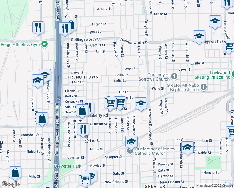 map of restaurants, bars, coffee shops, grocery stores, and more near 4001 Courtney Street in Houston