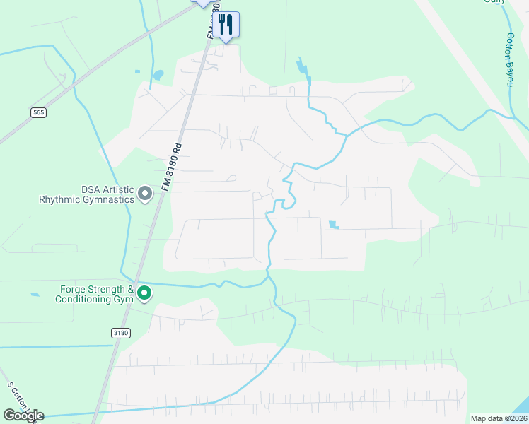 map of restaurants, bars, coffee shops, grocery stores, and more near 4611 Clearwater Road in Baytown