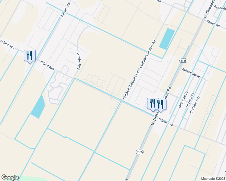 map of restaurants, bars, coffee shops, grocery stores, and more near 148 Ainsley Drive in Thibodaux