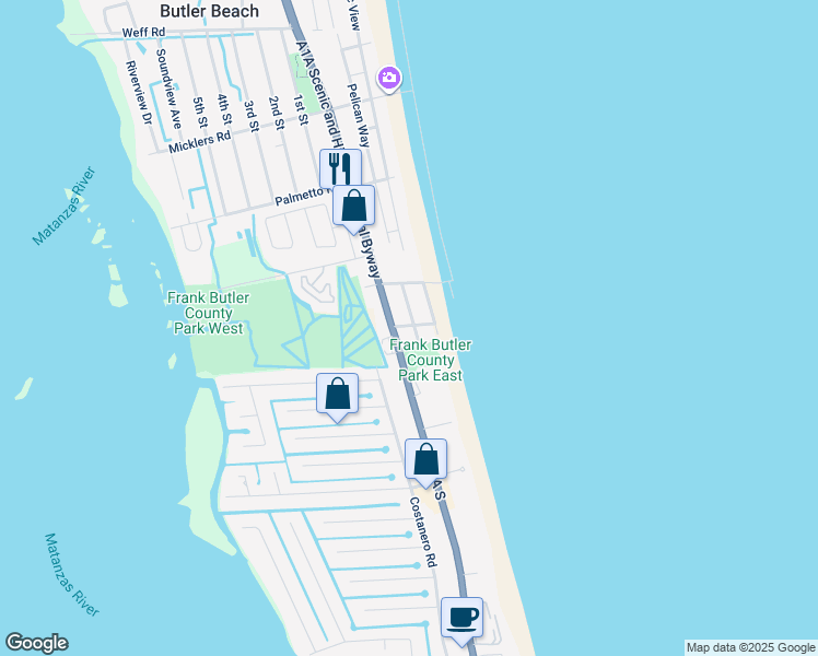 map of restaurants, bars, coffee shops, grocery stores, and more near 31 Minnie Street in Saint Augustine