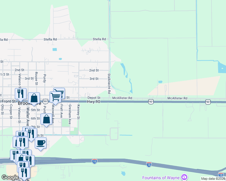 map of restaurants, bars, coffee shops, grocery stores, and more near 1042 Stalknecht Road in Brookshire