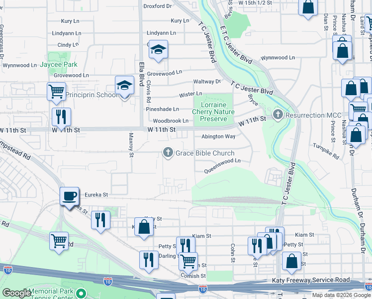 map of restaurants, bars, coffee shops, grocery stores, and more near 923 Shirkmere Road in Houston