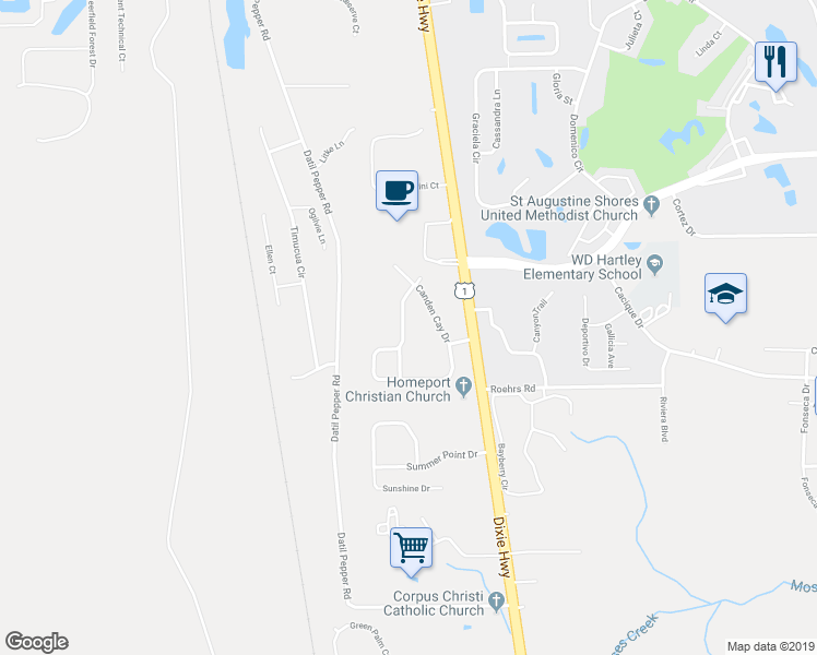 map of restaurants, bars, coffee shops, grocery stores, and more near 353 Brantley Harbor Drive in Saint Augustine