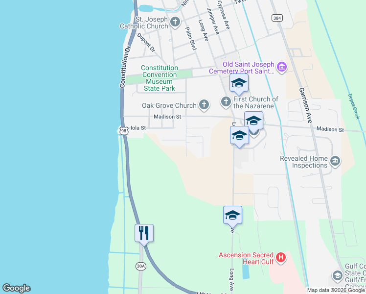 map of restaurants, bars, coffee shops, grocery stores, and more near 2650 Oak Grove Avenue in Port Saint Joe