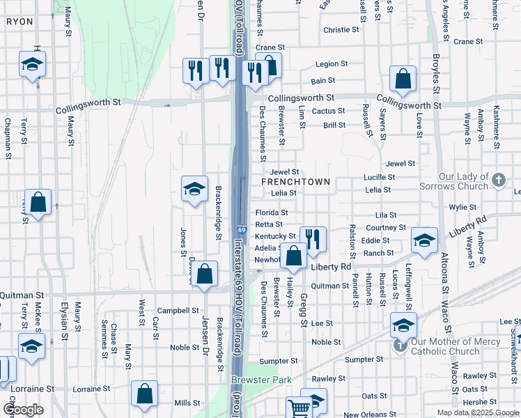 map of restaurants, bars, coffee shops, grocery stores, and more near 2929 Des Chaumes Street in Houston
