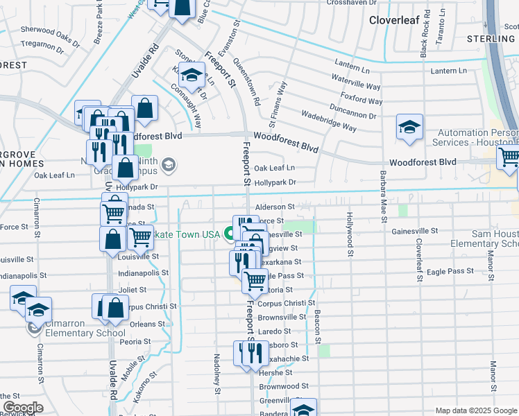 map of restaurants, bars, coffee shops, grocery stores, and more near 479 Freeport Street in Houston