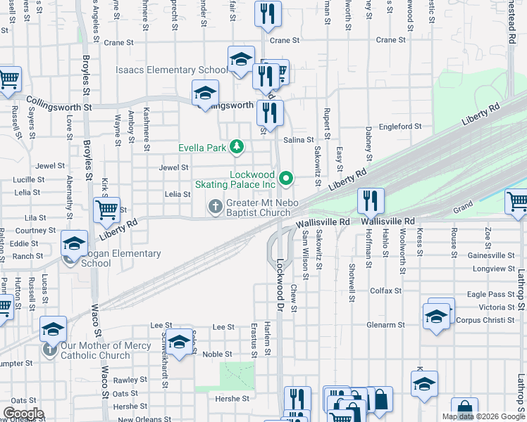 map of restaurants, bars, coffee shops, grocery stores, and more near 2809 Erastus Street in Houston