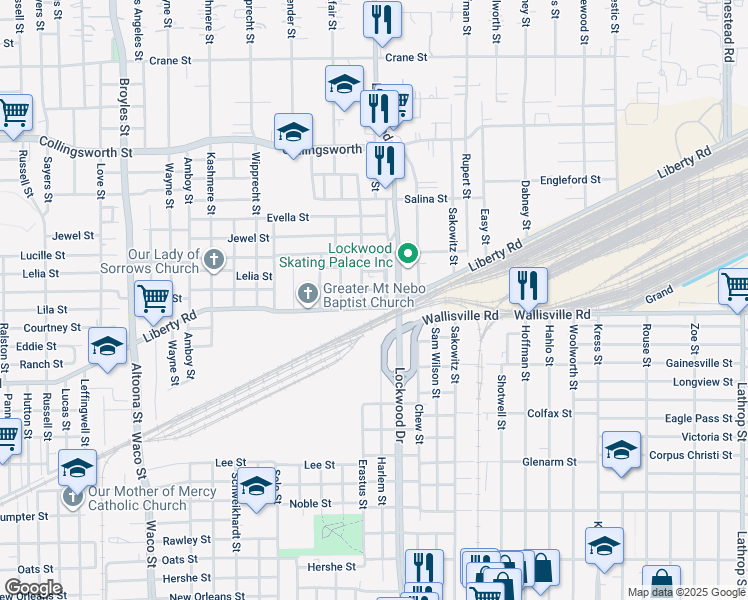map of restaurants, bars, coffee shops, grocery stores, and more near 2809 Erastus Street in Houston