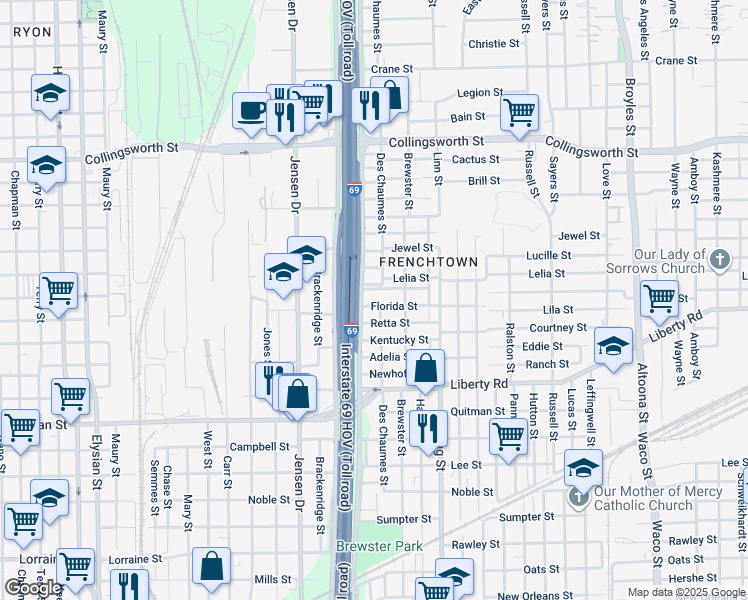 map of restaurants, bars, coffee shops, grocery stores, and more near 2929 Des Chaumes Street in Houston