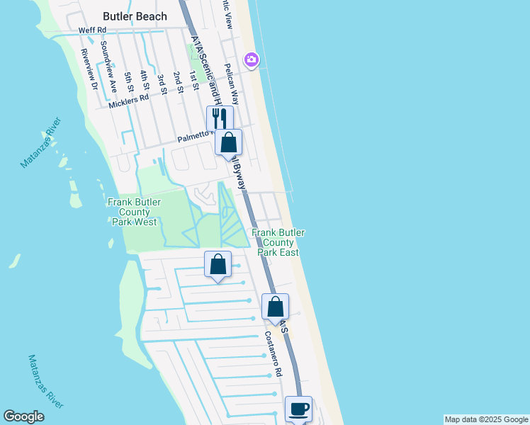 map of restaurants, bars, coffee shops, grocery stores, and more near 5772 Rudolph Avenue in St. Augustine