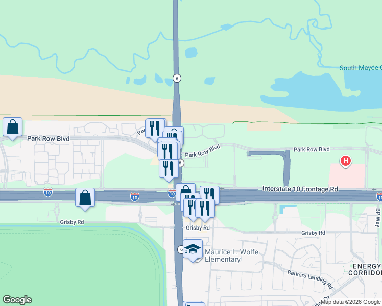 map of restaurants, bars, coffee shops, grocery stores, and more near 14330 Park Row in Houston