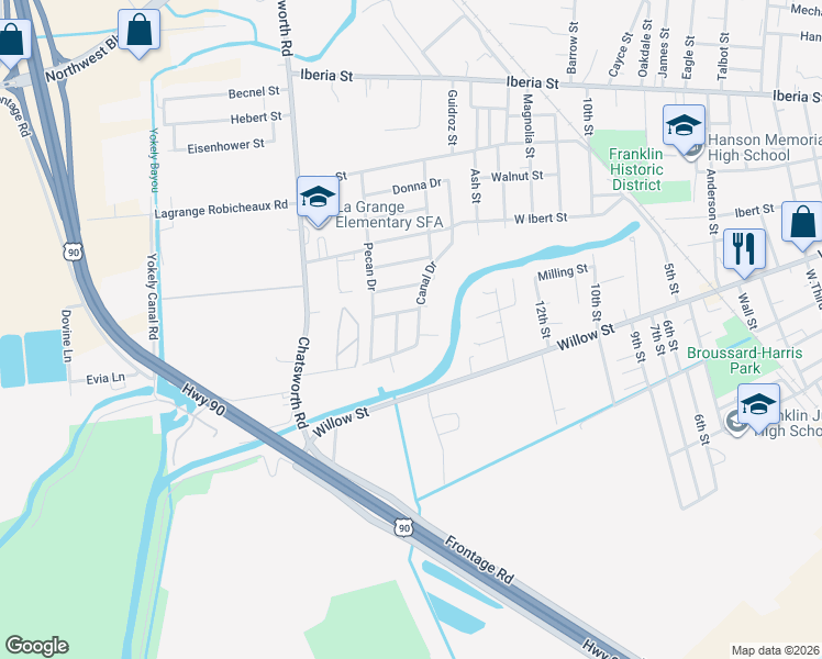 map of restaurants, bars, coffee shops, grocery stores, and more near 100-108 Mae Drive in Franklin