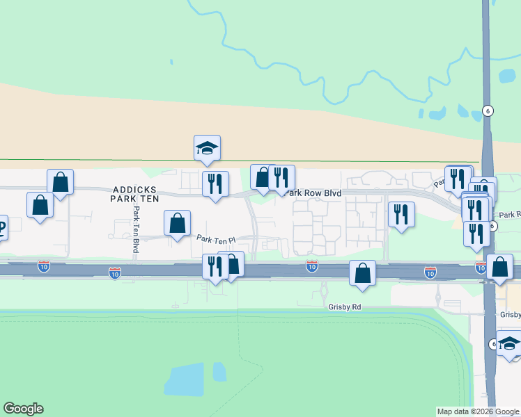 map of restaurants, bars, coffee shops, grocery stores, and more near 1400 Broadfield Boulevard in Houston
