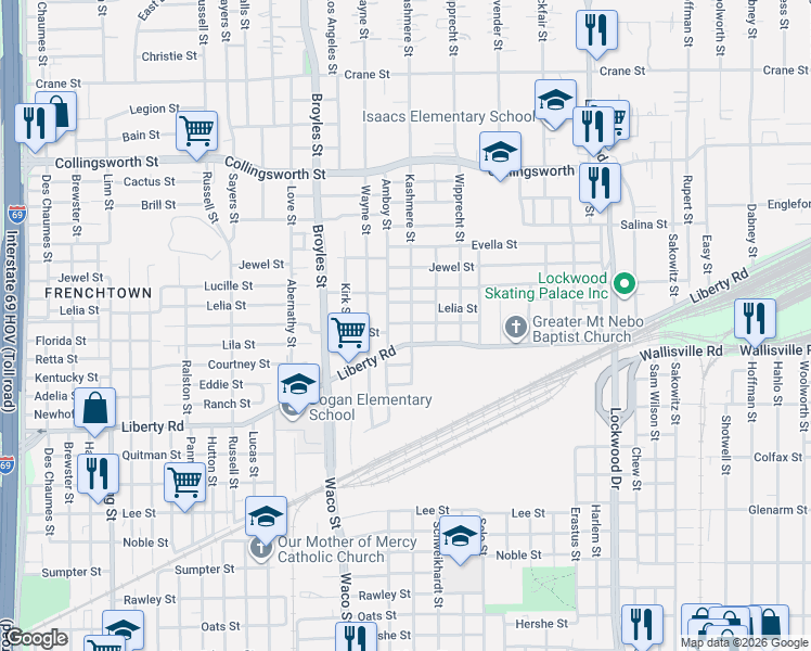 map of restaurants, bars, coffee shops, grocery stores, and more near 4615 Wylie Street in Houston