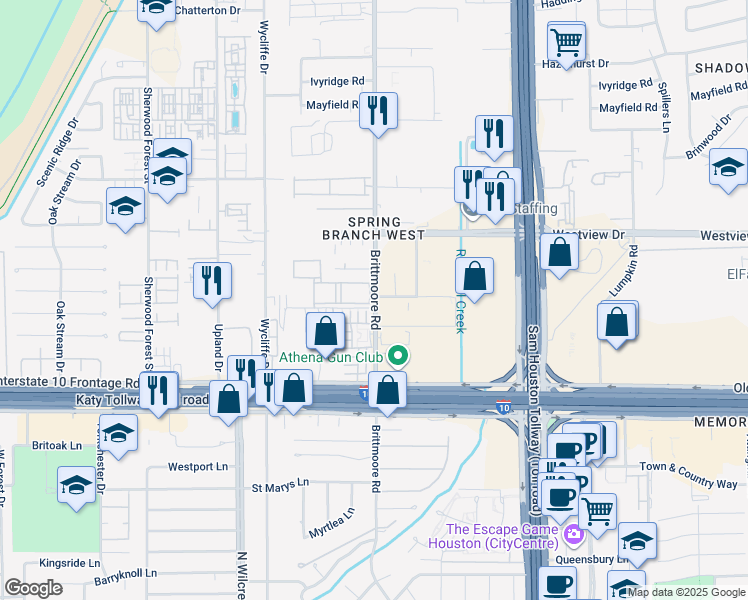 map of restaurants, bars, coffee shops, grocery stores, and more near in Houston