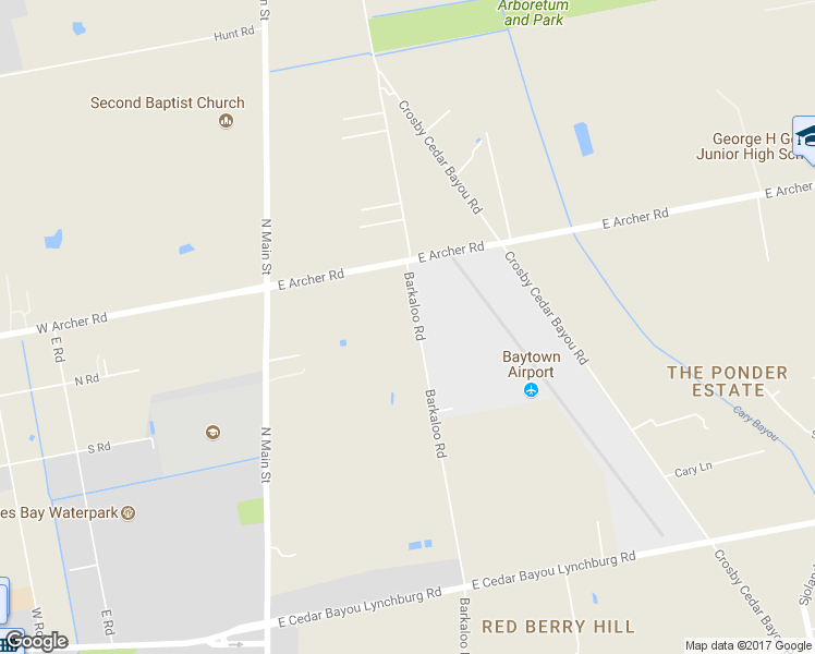 map of restaurants, bars, coffee shops, grocery stores, and more near 5629 Barkaloo Road in Baytown