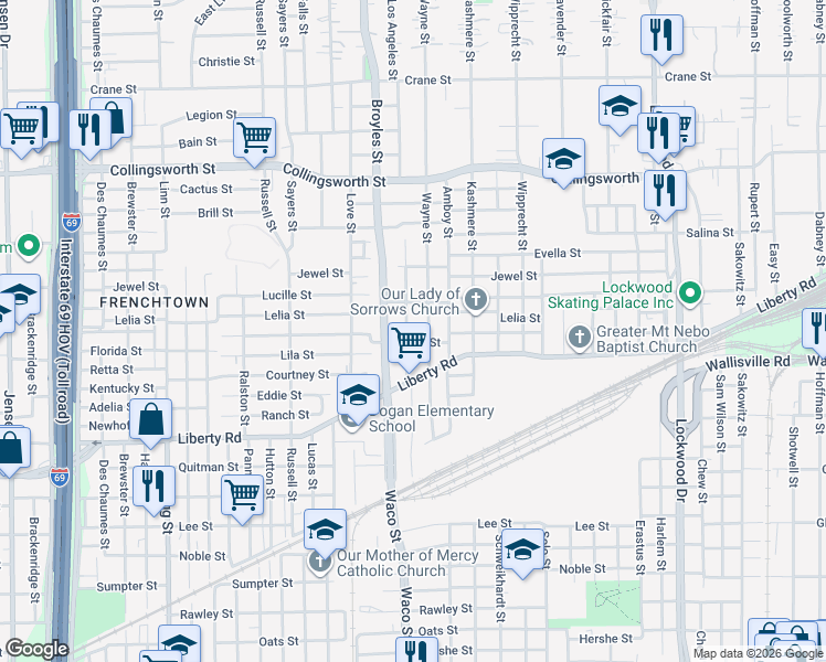 map of restaurants, bars, coffee shops, grocery stores, and more near 3014 Kirk Street in Houston