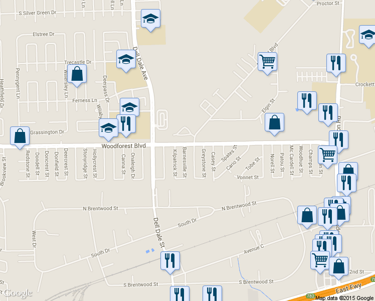 map of restaurants, bars, coffee shops, grocery stores, and more near 822 Barnesville Street in Channelview