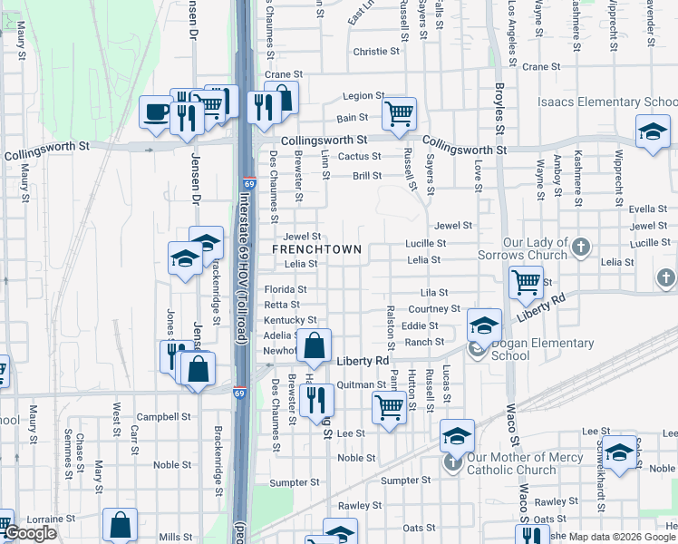 map of restaurants, bars, coffee shops, grocery stores, and more near 2818 Gregg Street in Houston