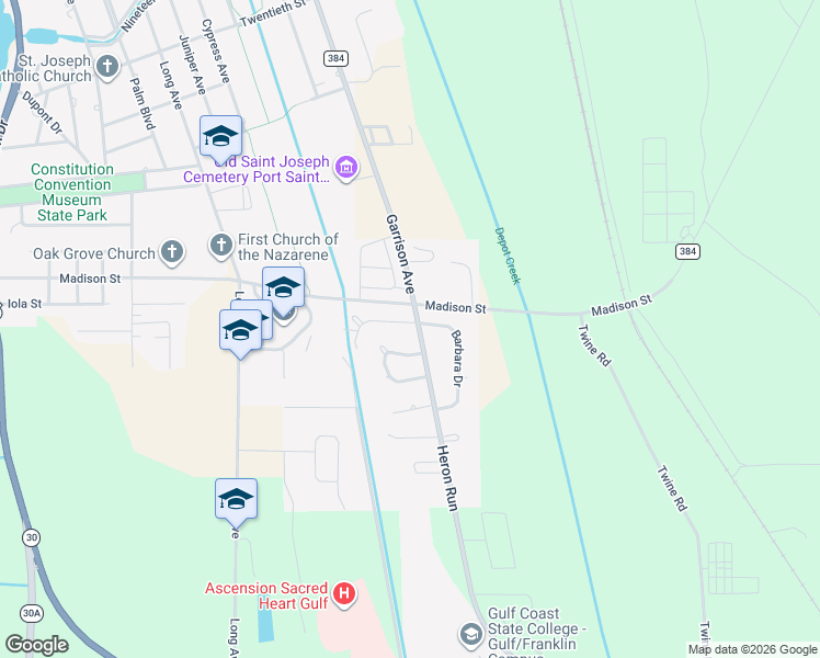 map of restaurants, bars, coffee shops, grocery stores, and more near 2904 Garrison Avenue in Port Saint Joe