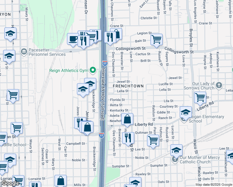 map of restaurants, bars, coffee shops, grocery stores, and more near 2929 Des Chaumes Street in Houston