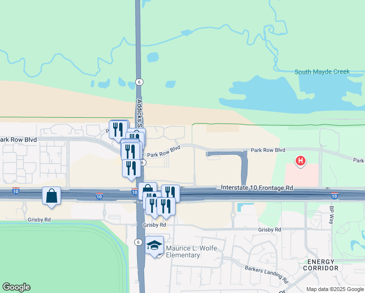 map of restaurants, bars, coffee shops, grocery stores, and more near 14315 Park Row in Houston