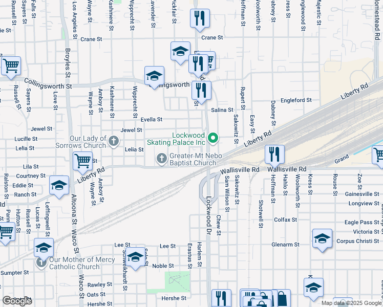 map of restaurants, bars, coffee shops, grocery stores, and more near 5301 Wylie Street in Houston