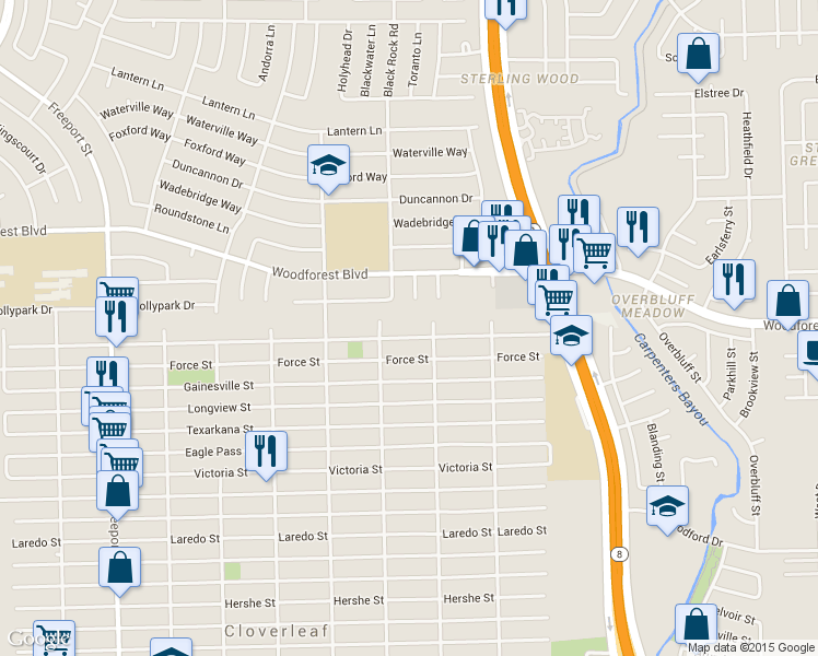 map of restaurants, bars, coffee shops, grocery stores, and more near 14448 Alderson Street in Houston
