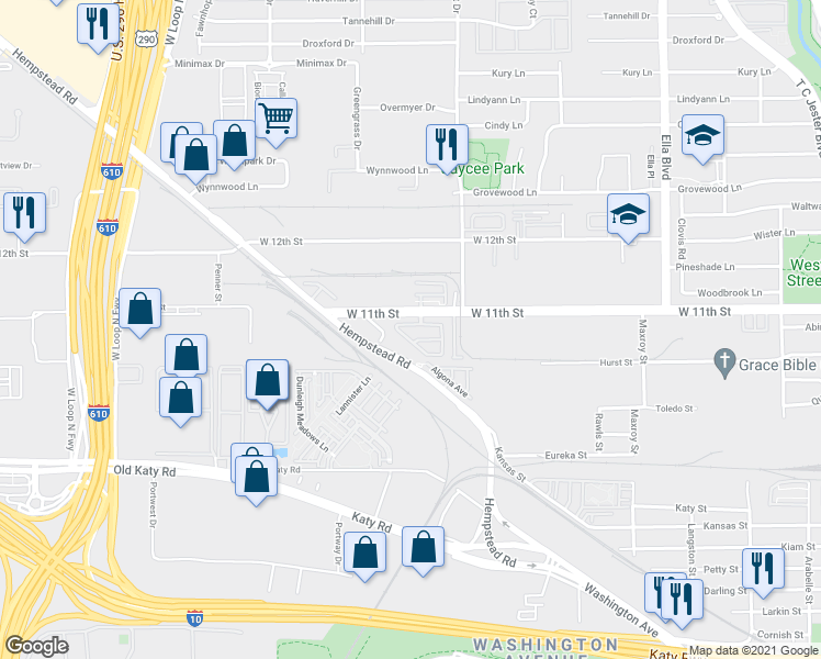 map of restaurants, bars, coffee shops, grocery stores, and more near 1039 Vaulted Oak Street in Houston