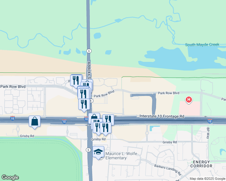 map of restaurants, bars, coffee shops, grocery stores, and more near 14315 Park Row in Houston