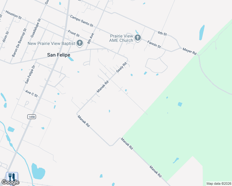 map of restaurants, bars, coffee shops, grocery stores, and more near 2015 Skrivanek Road in Sealy