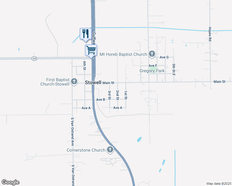 map of restaurants, bars, coffee shops, grocery stores, and more near 204 2nd Street in Winnie
